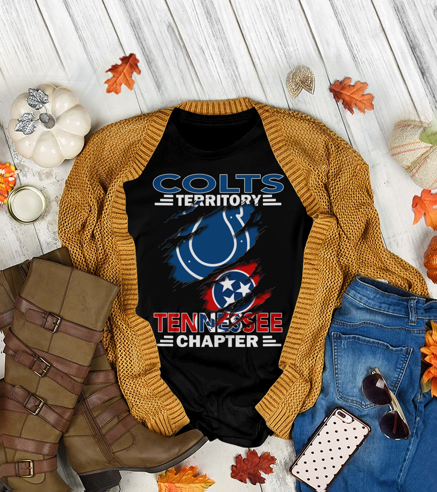 Colts Territory Tennessee Chapter Logo with Torn Effect Featuring Tennessee Flag and Colts Emblem T-Shirt