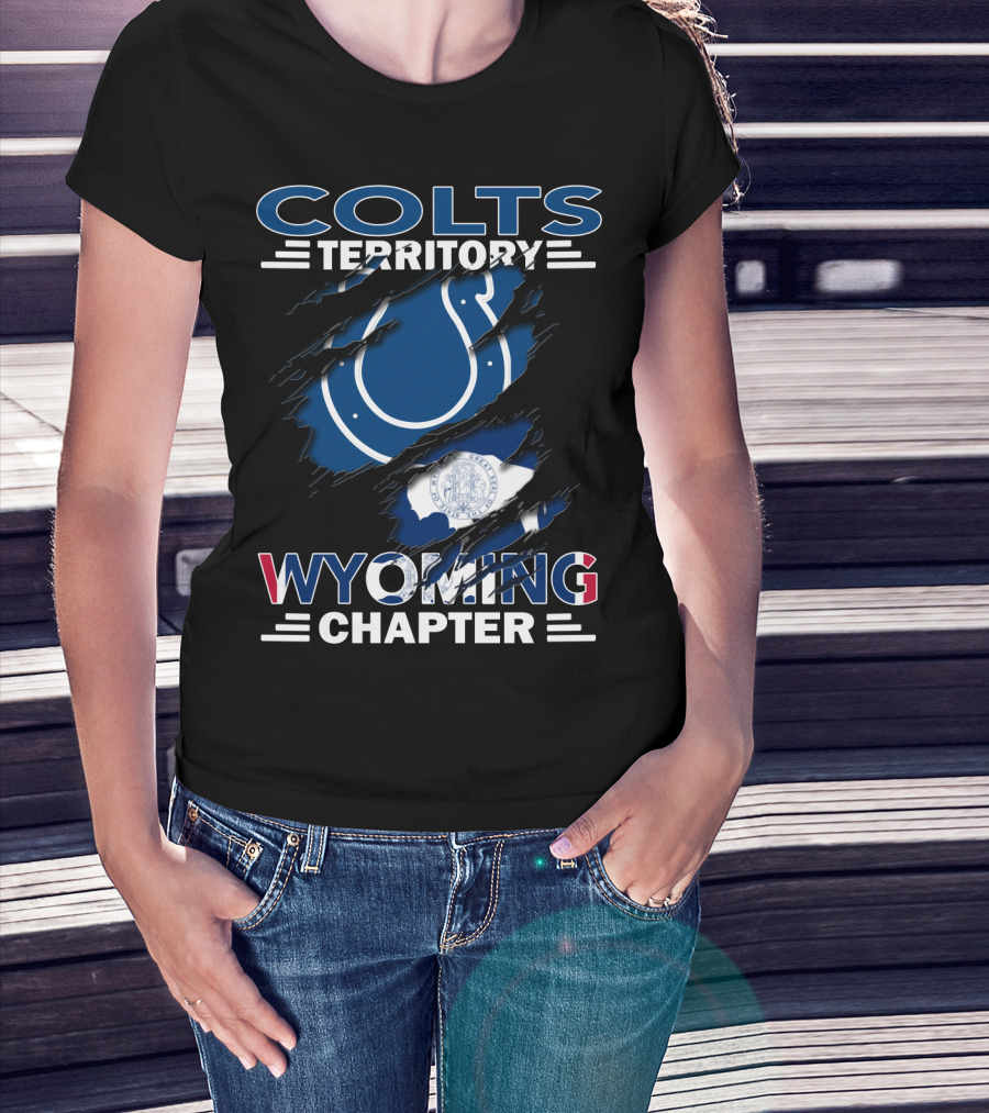 Colts Territory Wyoming Chapter Logo With Ripped Design And Wyoming Flag T-Shirt