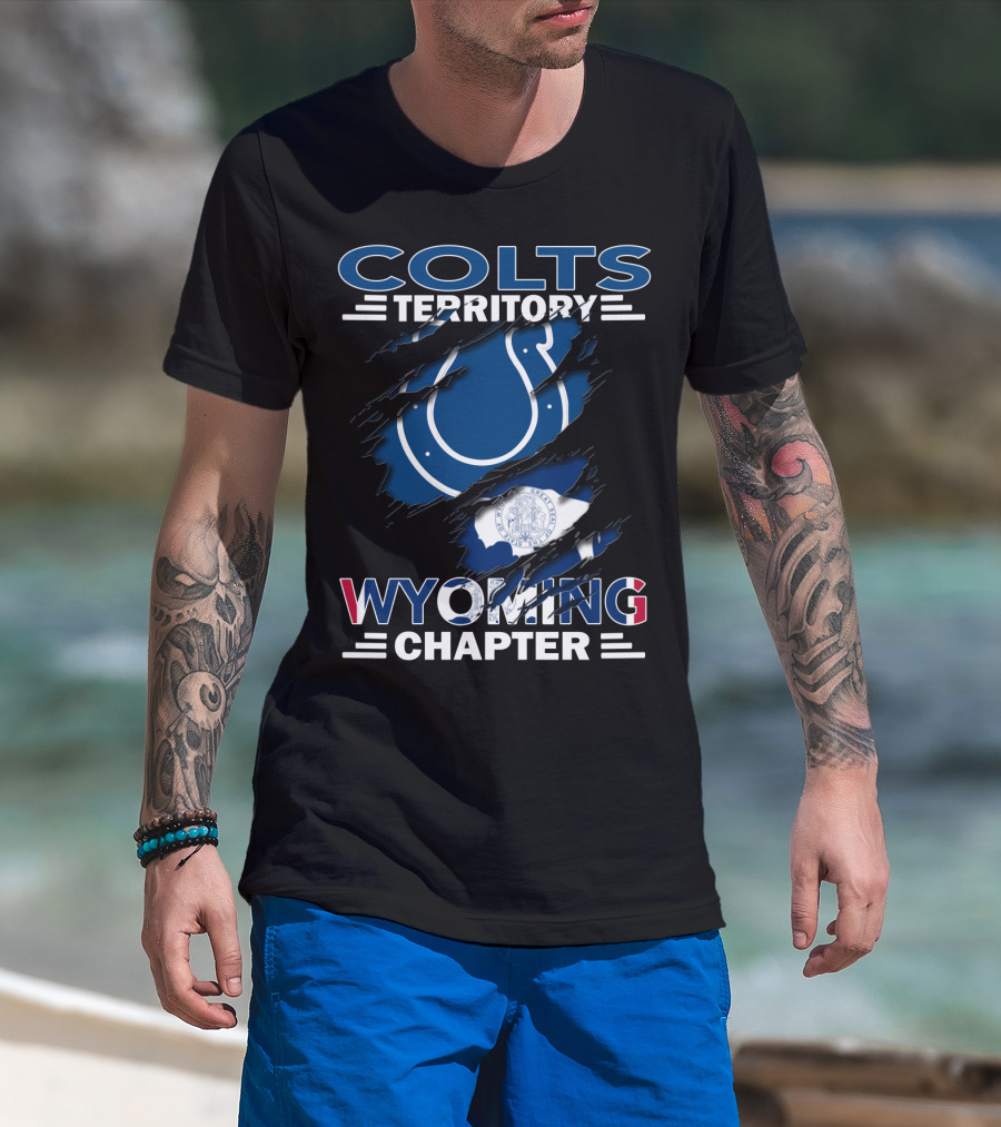Colts Territory Wyoming Chapter Logo With Ripped Design And Wyoming Flag T-Shirt