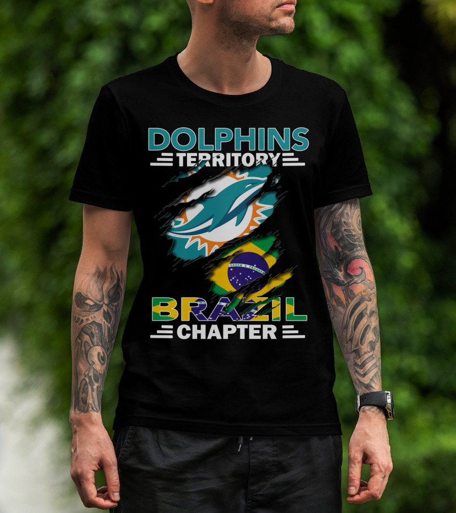 Dolphins Territory Brazil Chapter Miami Dolphins Logo And Brazilian Flag T-Shirt