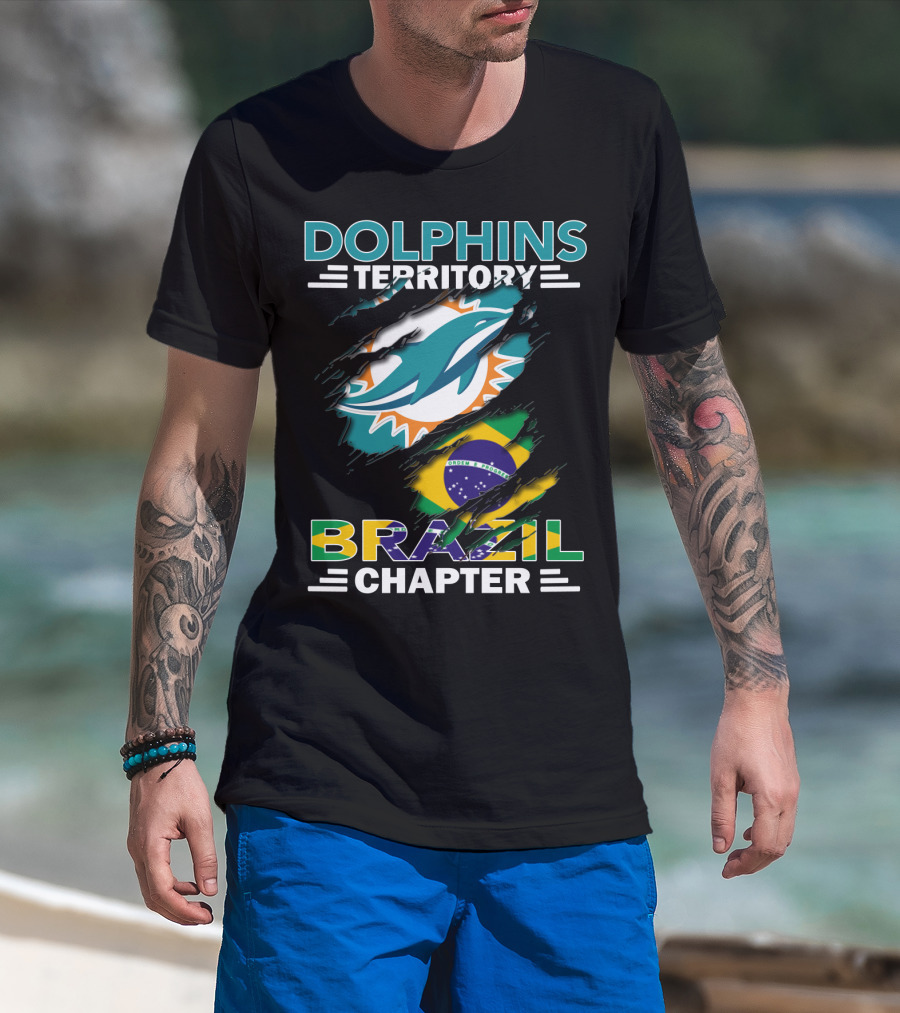 Dolphins Territory Brazil Chapter Miami Dolphins Logo And Brazilian Flag T-Shirt