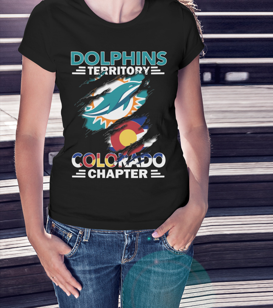 Dolphins Territory Colorado Chapter Miami Dolphins Logo And Colorado Flag T-Shirt