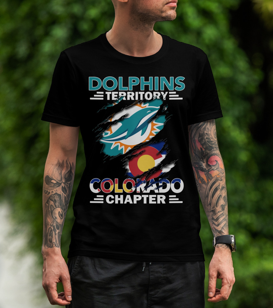 Dolphins Territory Colorado Chapter Miami Dolphins Logo And Colorado Flag T-Shirt