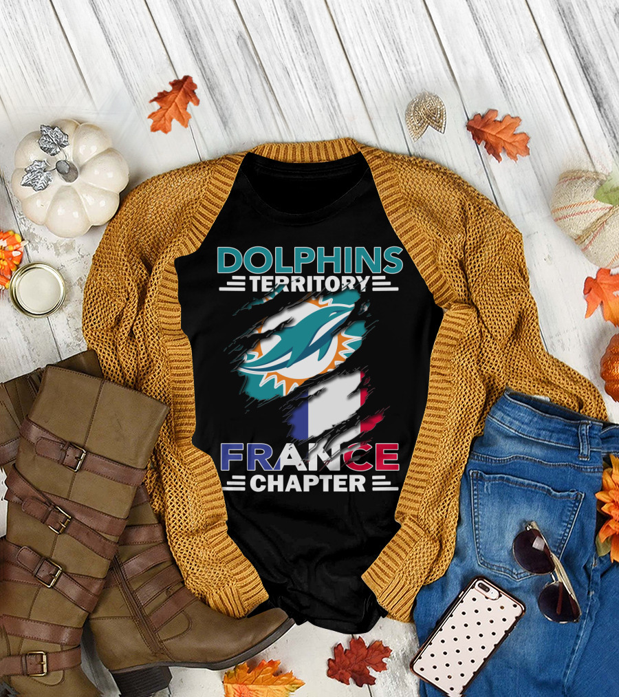 Dolphins Territory France Chapter Miami Logo And French Flag T-Shirt