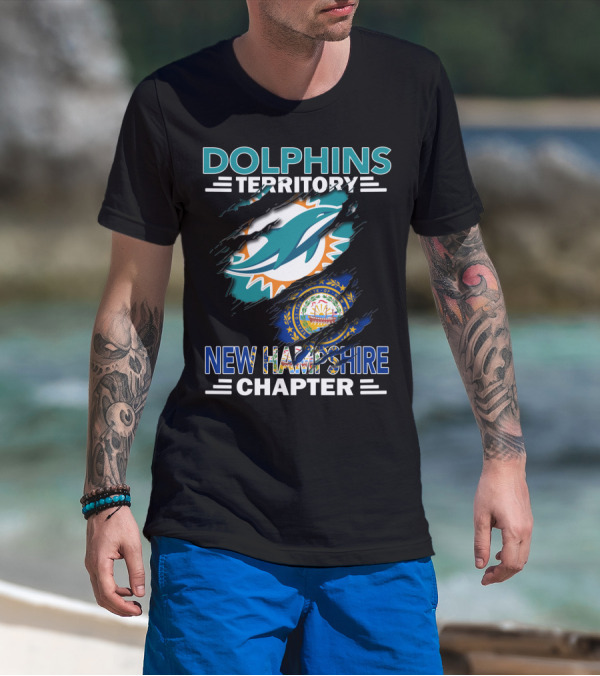 Dolphins Territory New Hampshire Chapter Miami Dolphins Logo New Hampshire Seal T-Shirt