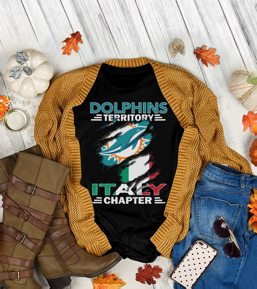 Dolphins Territory Italy Chapter Miami Logo Italian Flag T-Shirt
