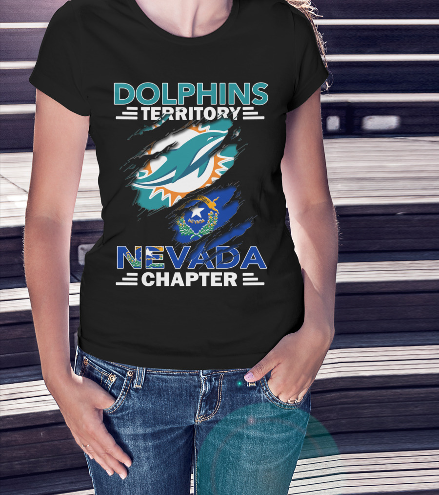 Dolphins Territory Nevada Chapter Miami Dolphins Fans Nevada Flag T-Shirt