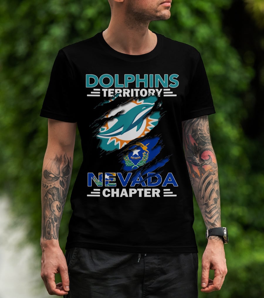 Dolphins Territory Nevada Chapter Miami Dolphins Fans Nevada Flag T-Shirt