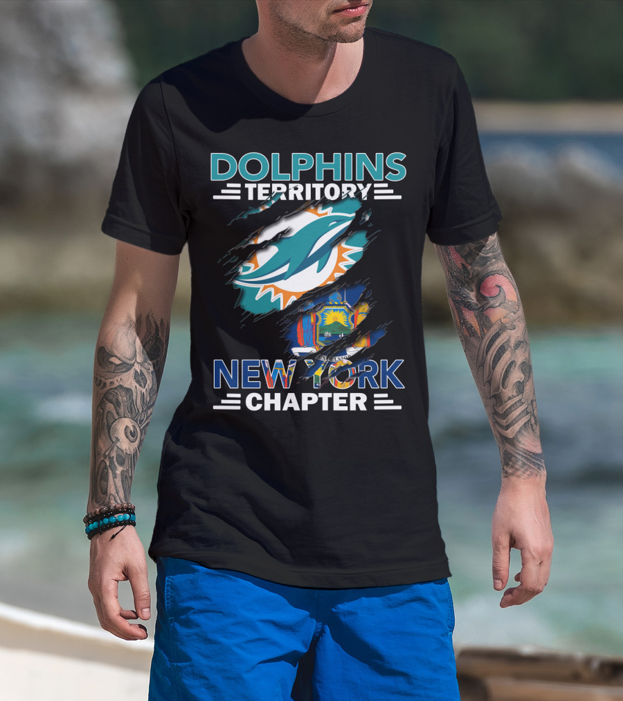 Dolphins Territory New York Chapter Miami Dolphins New York State Flag T-Shirt