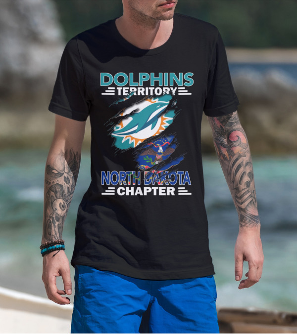 Dolphins Territory North Dakota Chapter Miami Football Fan Flag T-Shirt