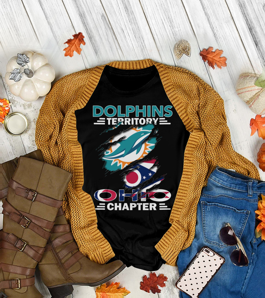 Dolphins Territory Ohio Chapter Miami Dolphins Logo and Ohio Flag T-Shirt