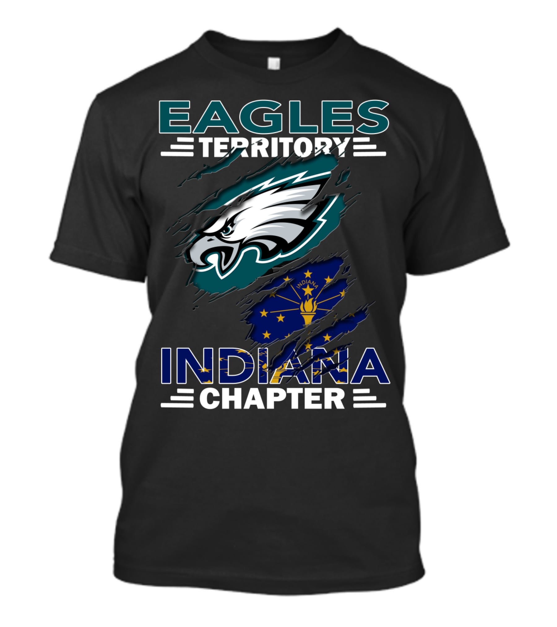 Eagles Territory Indiana Chapter With Indianapolis Flag And Football T-Shirt