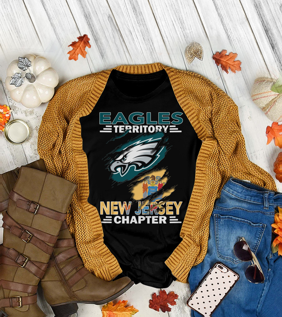 Eagles Territory New Jersey Chapter with Philadelphia Eagles Logo and NJ State Flag T-Shirt