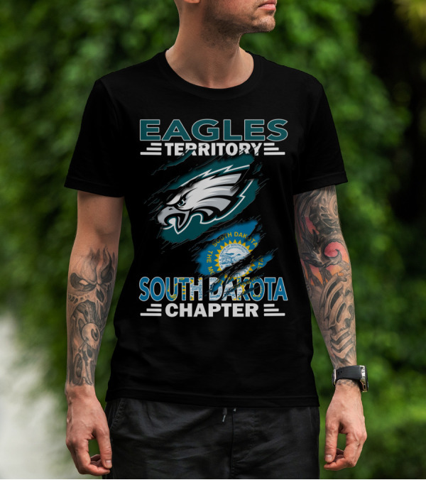 Eagles Territory South Dakota Chapter Emblem With State Flag And Aggressive Eagle T-Shirt