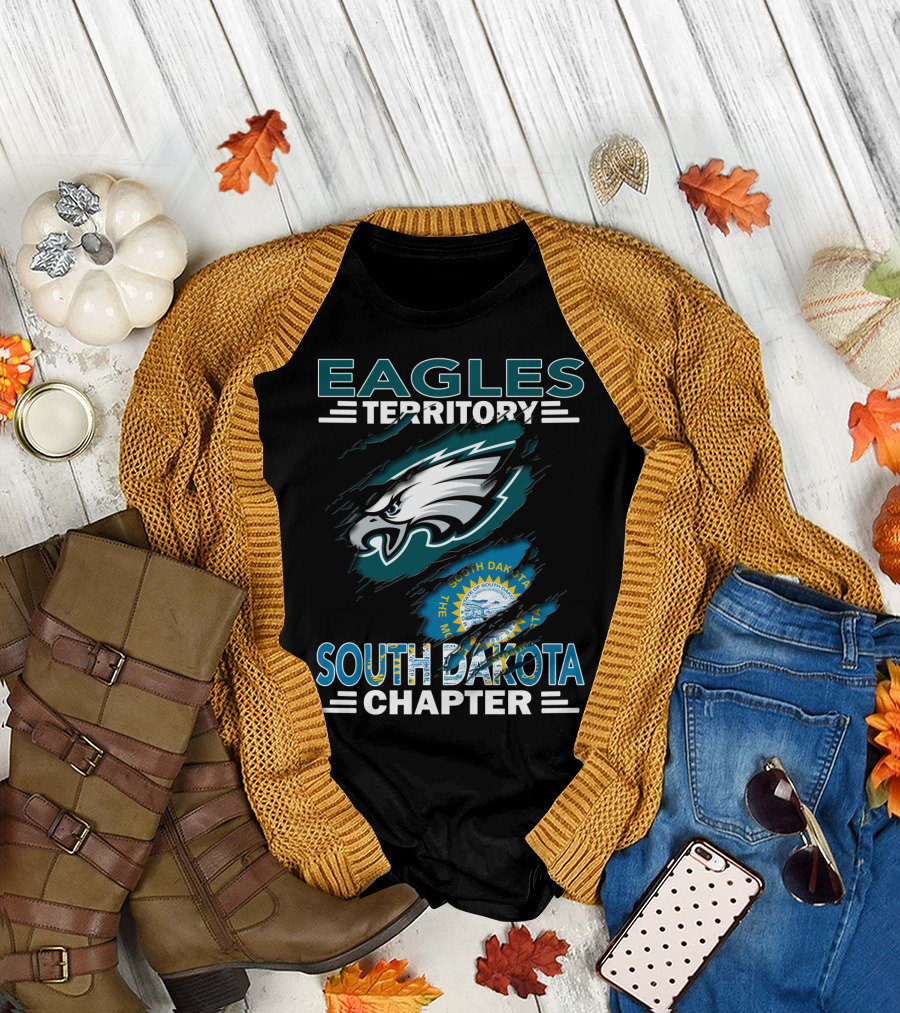 Eagles Territory South Dakota Chapter Emblem with State Flag and Aggressive Eagle T-Shirt