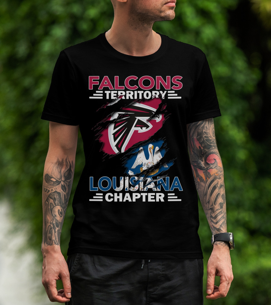 Falcons Territory Louisiana Chapter Atlanta Falcons Logo And Louisiana State Flag T-Shirt