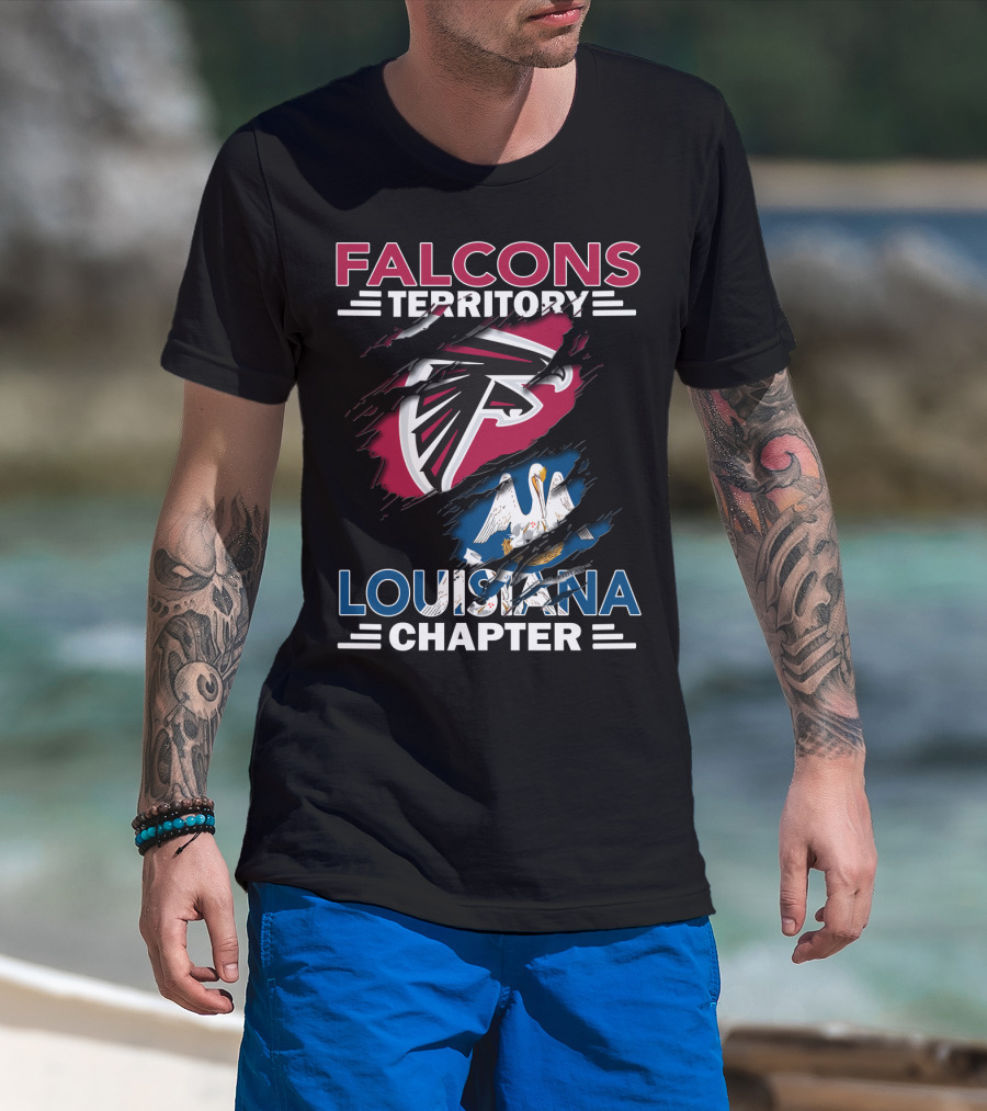 Falcons Territory Louisiana Chapter Atlanta Falcons Logo And Louisiana State Flag T-Shirt