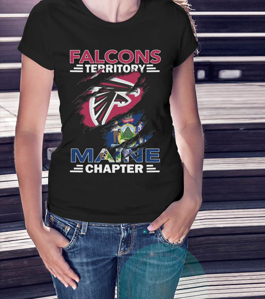 Falcons Territory Maine Chapter NFL Fan Group With Atlanta Logo And Maine State Flag T-Shirt