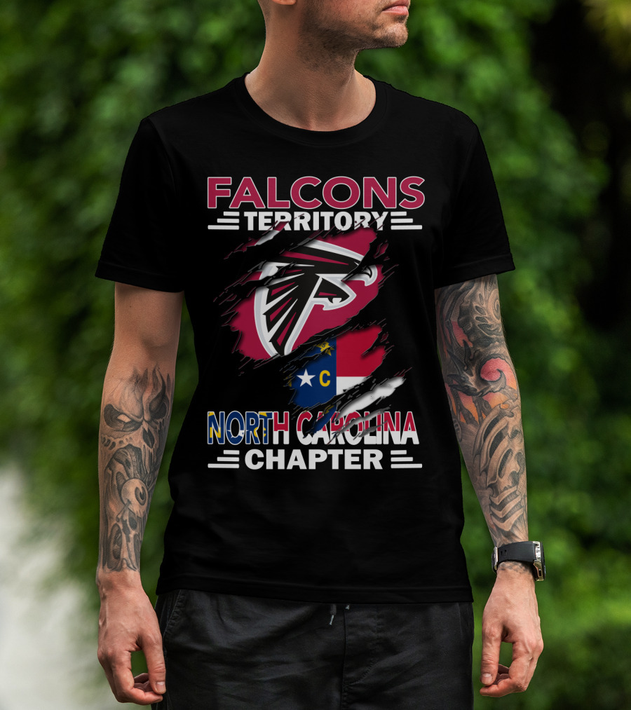 Falcons Territory North Carolina Chapter Logo With State Flag And Team Emblem T-Shirt