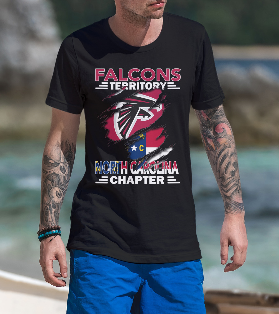 Falcons Territory North Carolina Chapter Logo With State Flag And Team Emblem T-Shirt