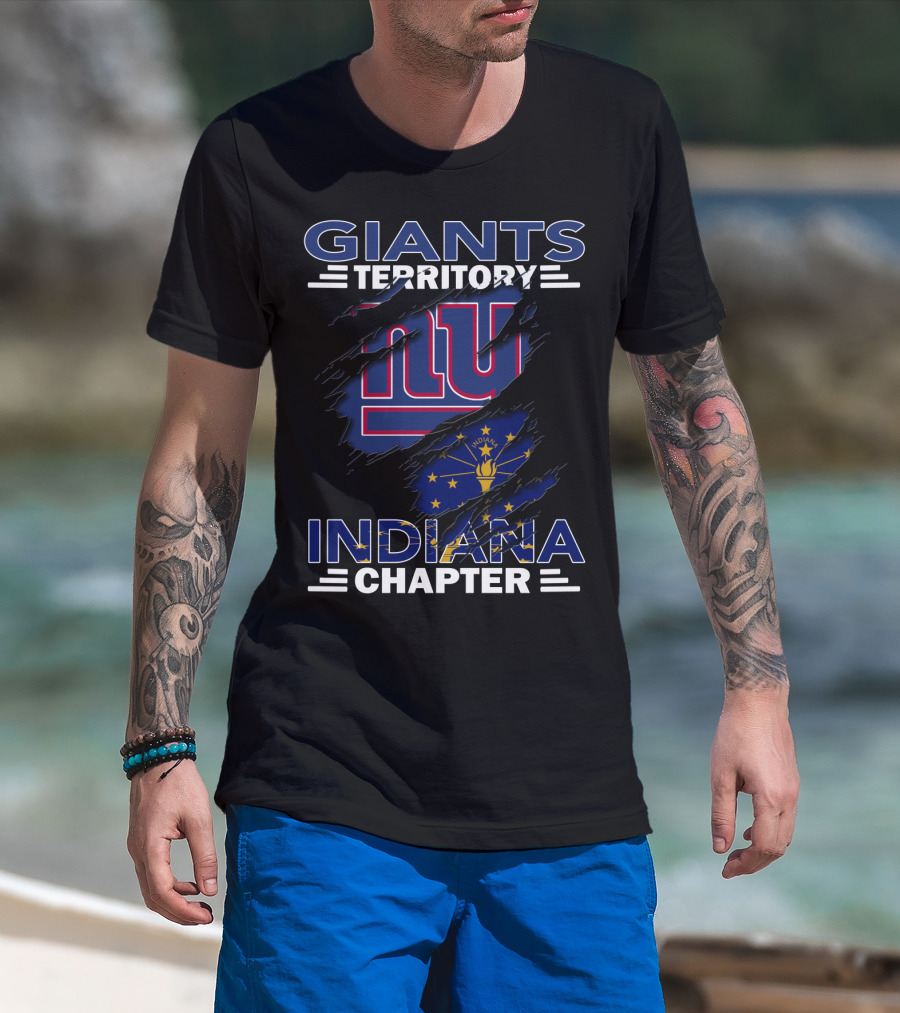 Giants Territory Indiana Chapter New York Giants Indiana Flag Tear T-Shirt