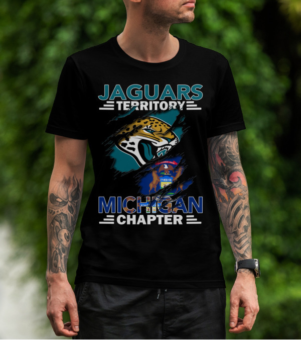 Jaguars Territory Michigan Chapter Bold Logo With State Flag Elements T-Shirt