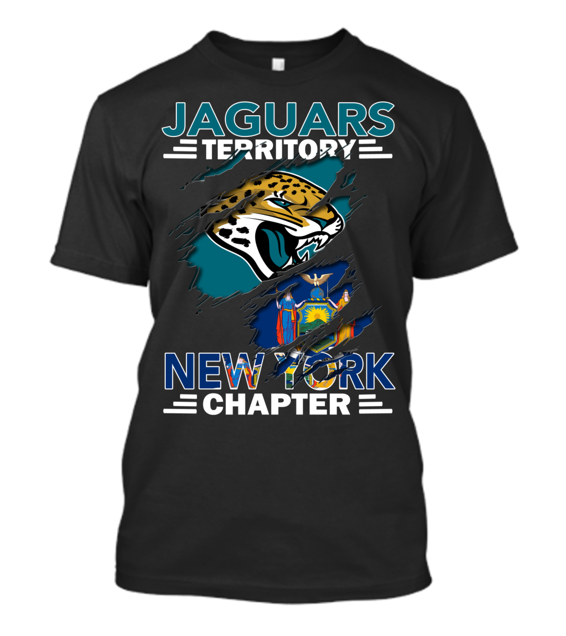 Jaguars Territory New York Chapter Jaguars Logo And New York State Flag T-Shirt