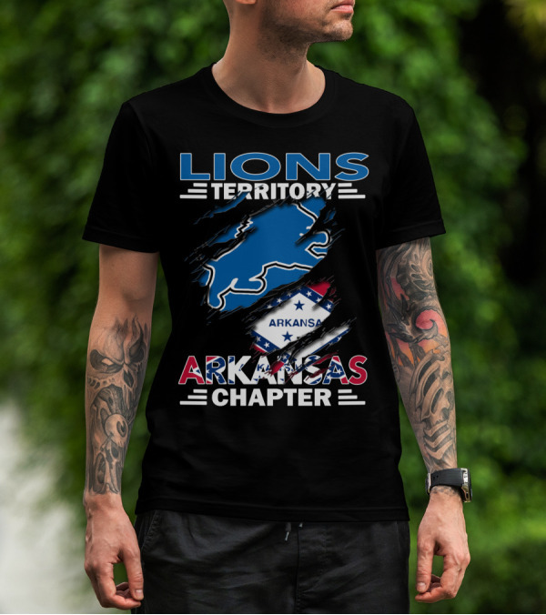 Lions Territory Arkansas Chapter Blue Lion And State Flag T-Shirt