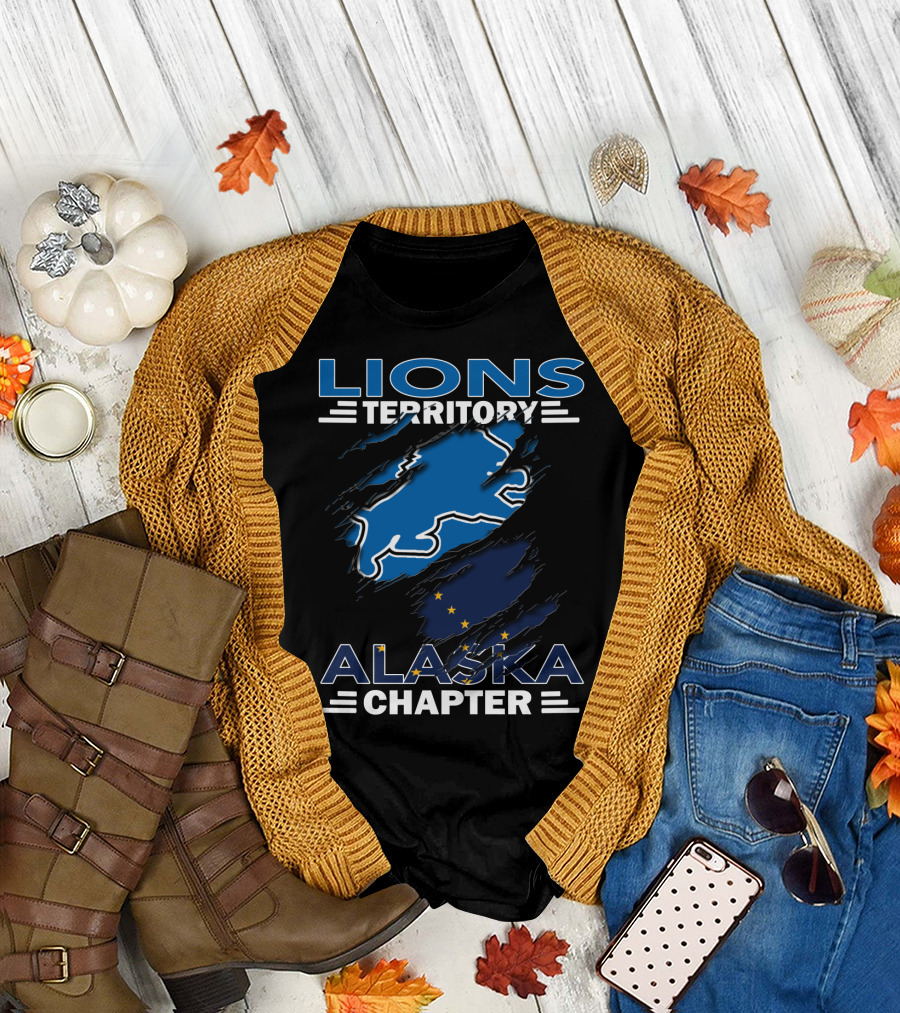 Lions Territory Alaska Chapter Blue Lion and Flag T-Shirt