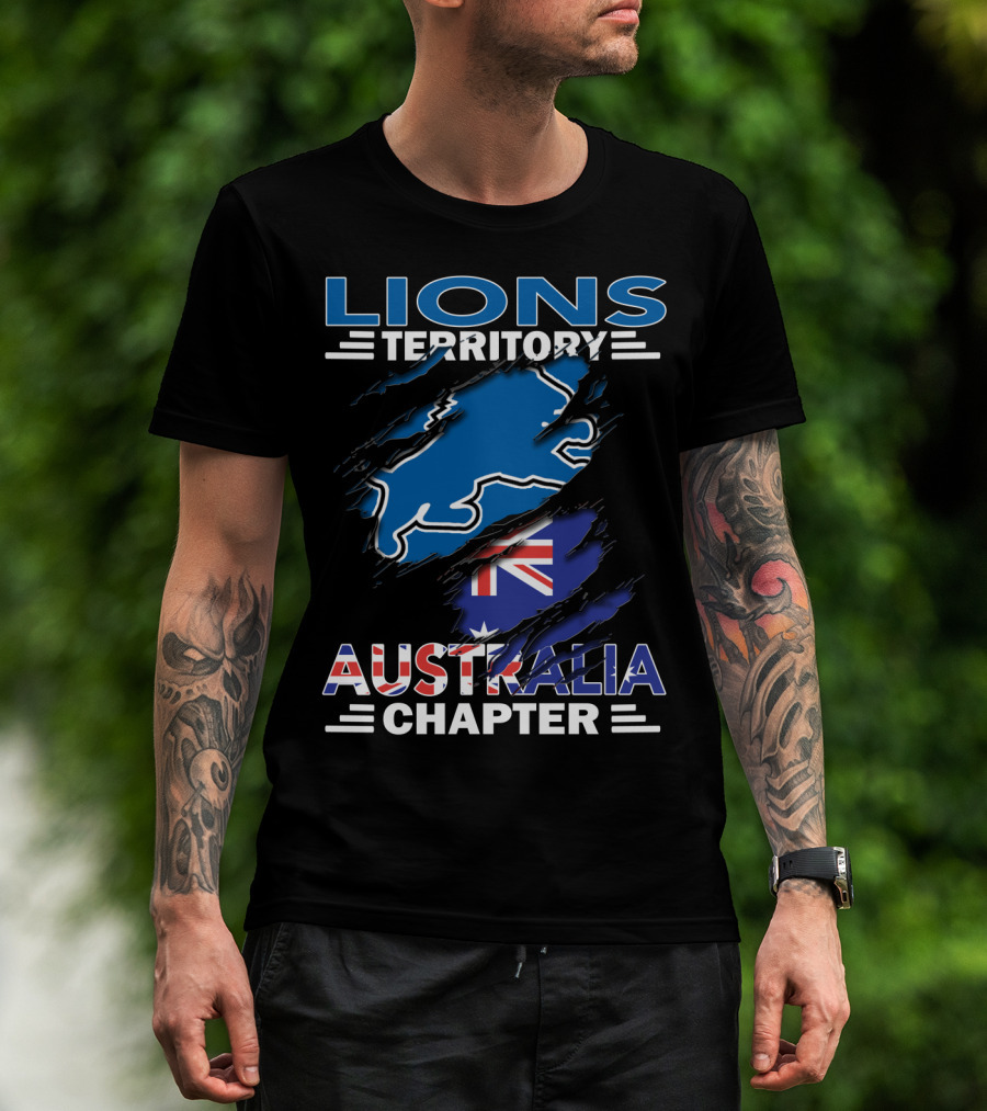 Lions Territory Australia Chapter Blue Lion And Flag T-Shirt