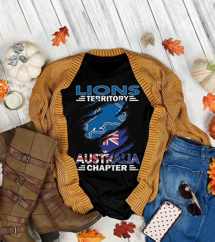 Lions Territory Australia Chapter Blue Lion and Flag T-Shirt