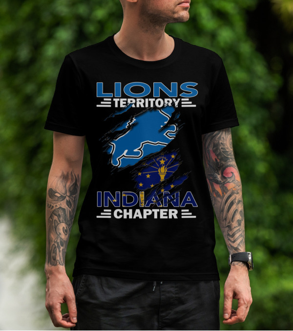 Lions Territory Indiana Chapter Blue Lion And Indiana Flag T-Shirt