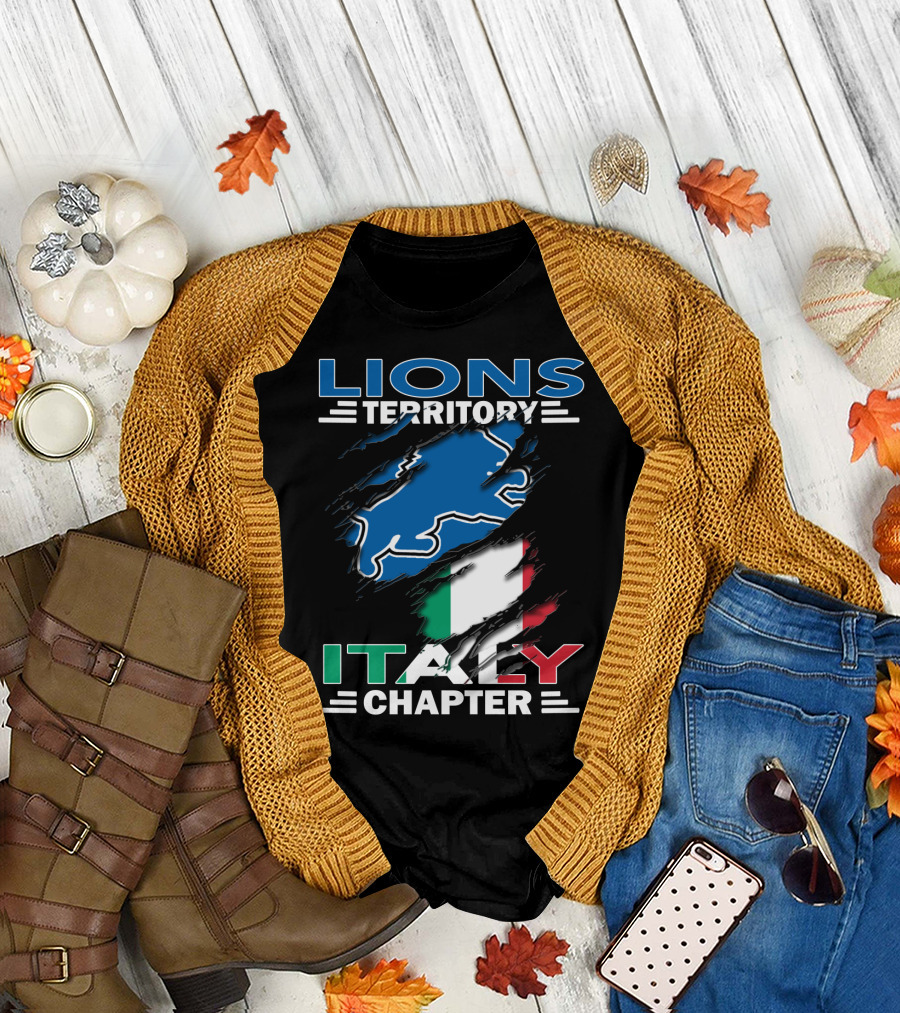 Lions Territory Italy Chapter Blue Lion and Italian Flag T-Shirt