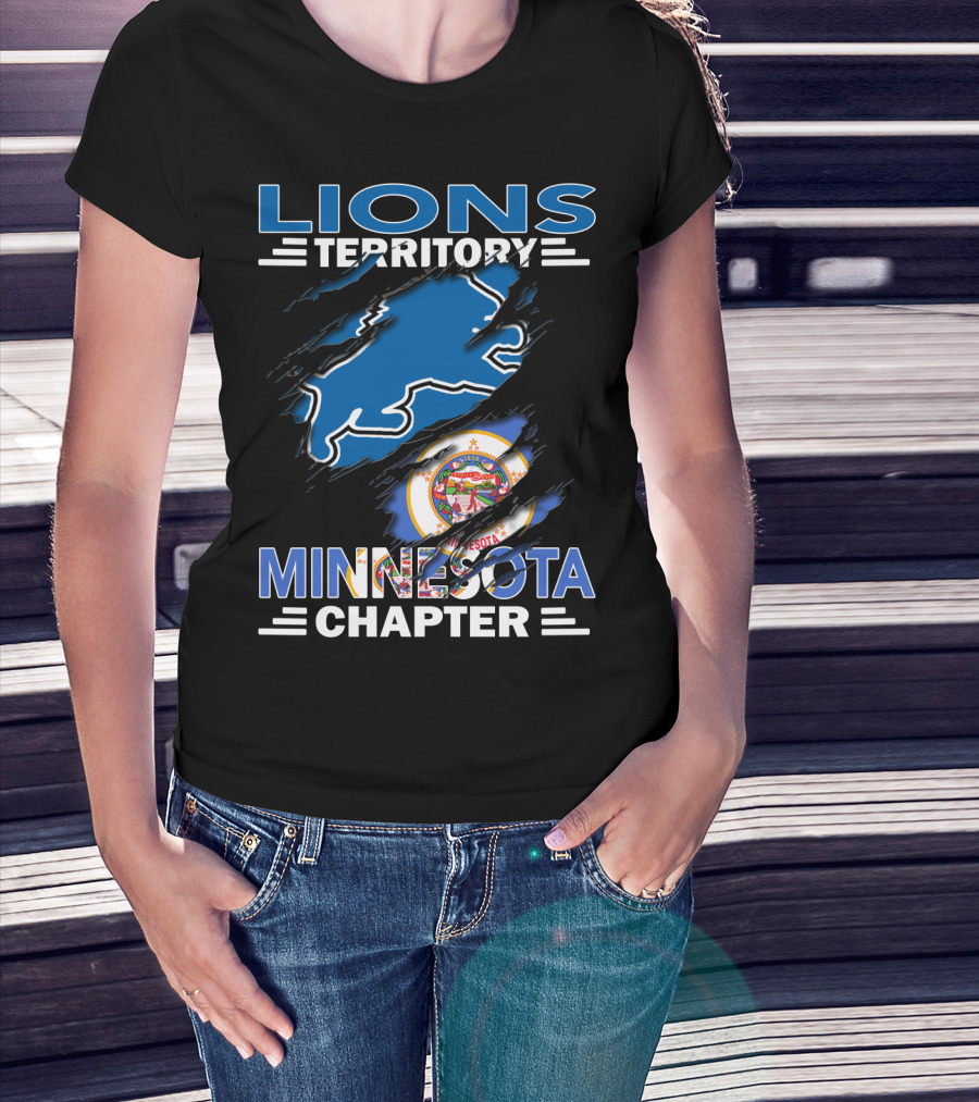 Lions Territory Minnesota Chapter With State Symbol And Blue Lion Outline T-Shirt
