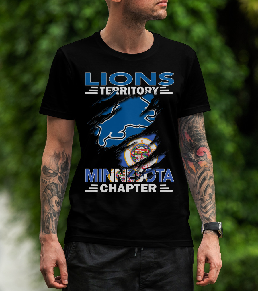 Lions Territory Minnesota Chapter With State Symbol And Blue Lion Outline T-Shirt