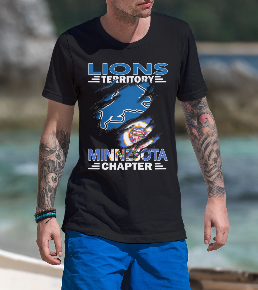 Lions Territory Minnesota Chapter With State Symbol And Blue Lion Outline T-Shirt