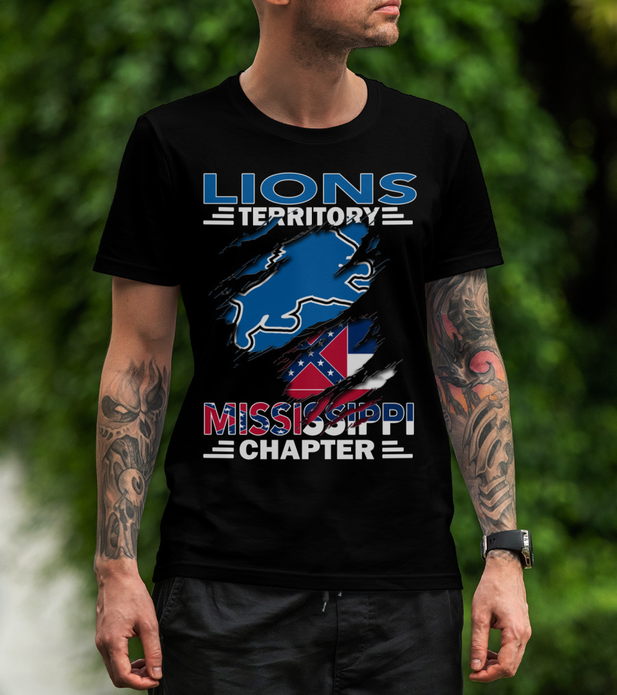 Lions Territory Mississippi Chapter Blue Lion And Flag T-Shirt