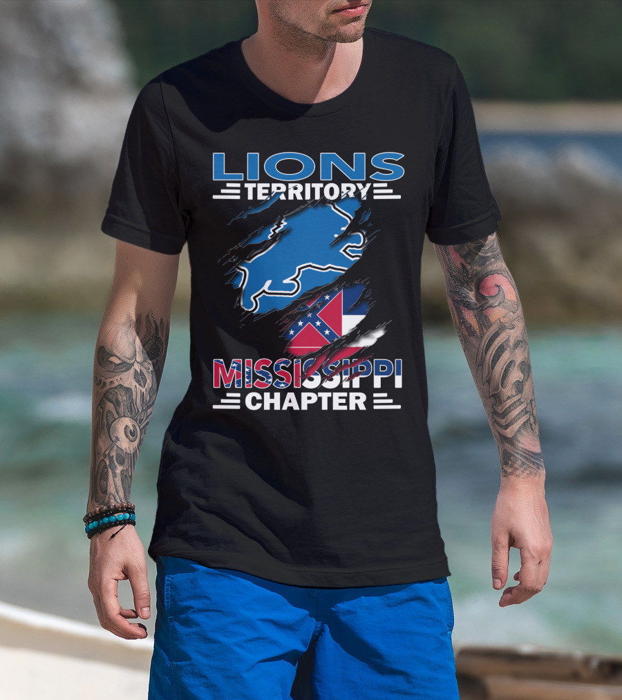 Lions Territory Mississippi Chapter Blue Lion And Flag T-Shirt