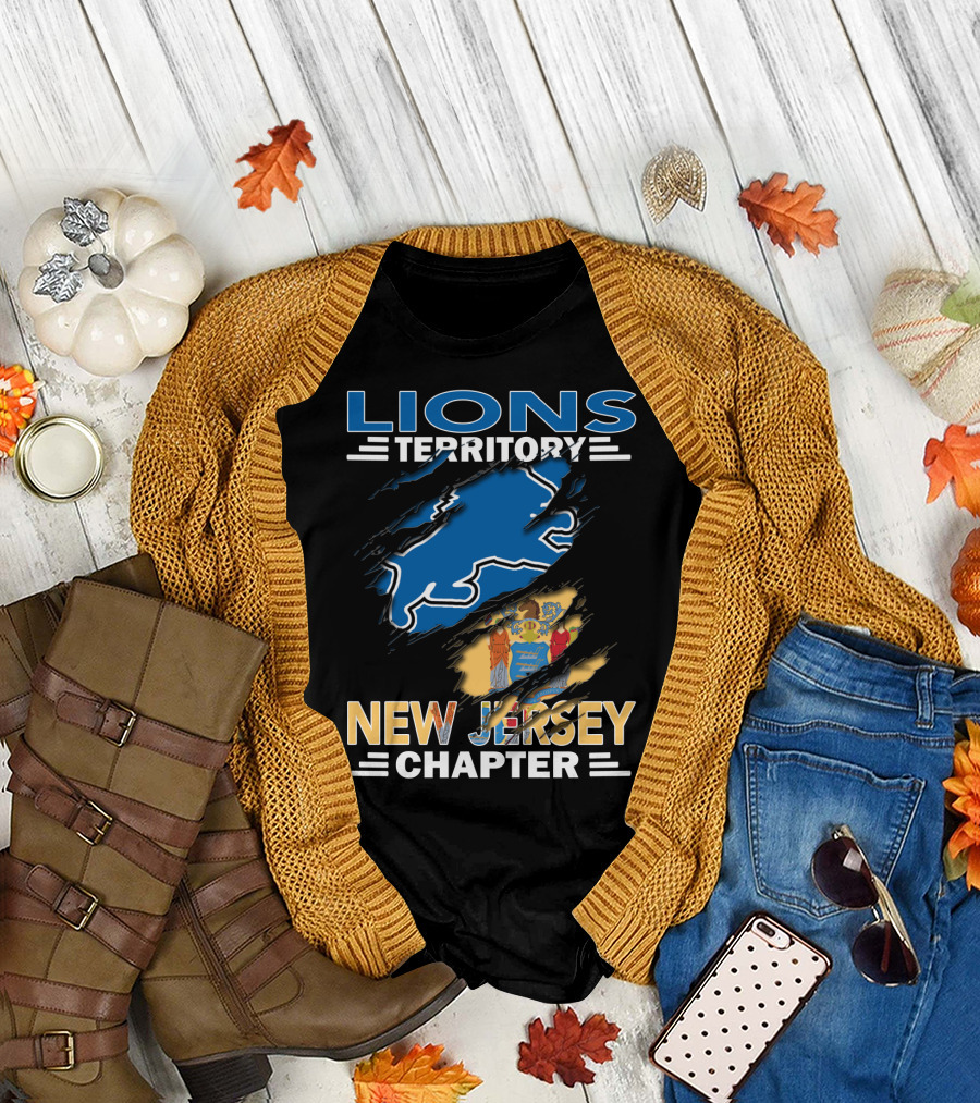 Lions Territory New Jersey Chapter Blue Silhouette and State Flag Elements T-Shirt