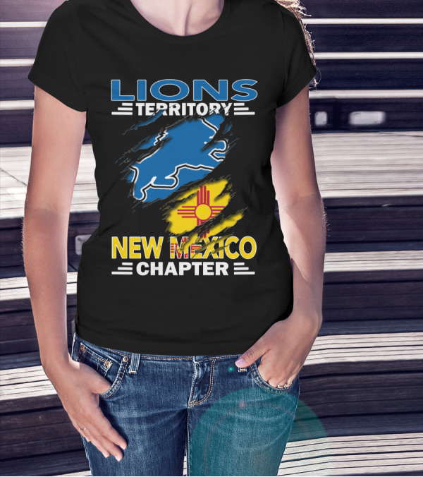 Lions Territory New Mexico Chapter Zia Symbol Blue Lion T-Shirt