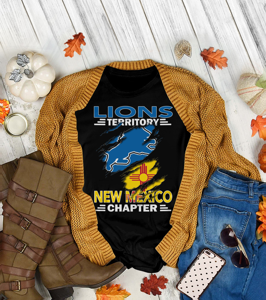 Lions Territory New Mexico Chapter Zia Symbol Blue Lion T-Shirt