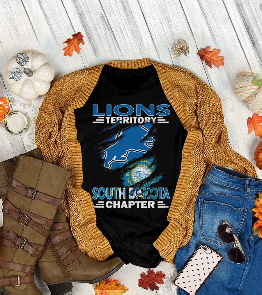 Lions Territory South Dakota Chapter State Emblem and Blue Lion T-Shirt
