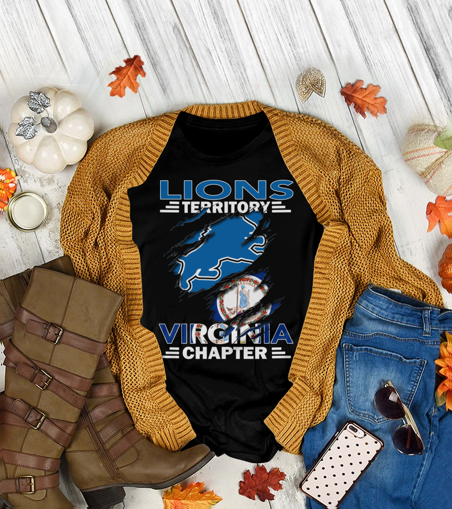 Lions Territory Virginia Chapter Rip Effect with Virginia State Flag T-Shirt