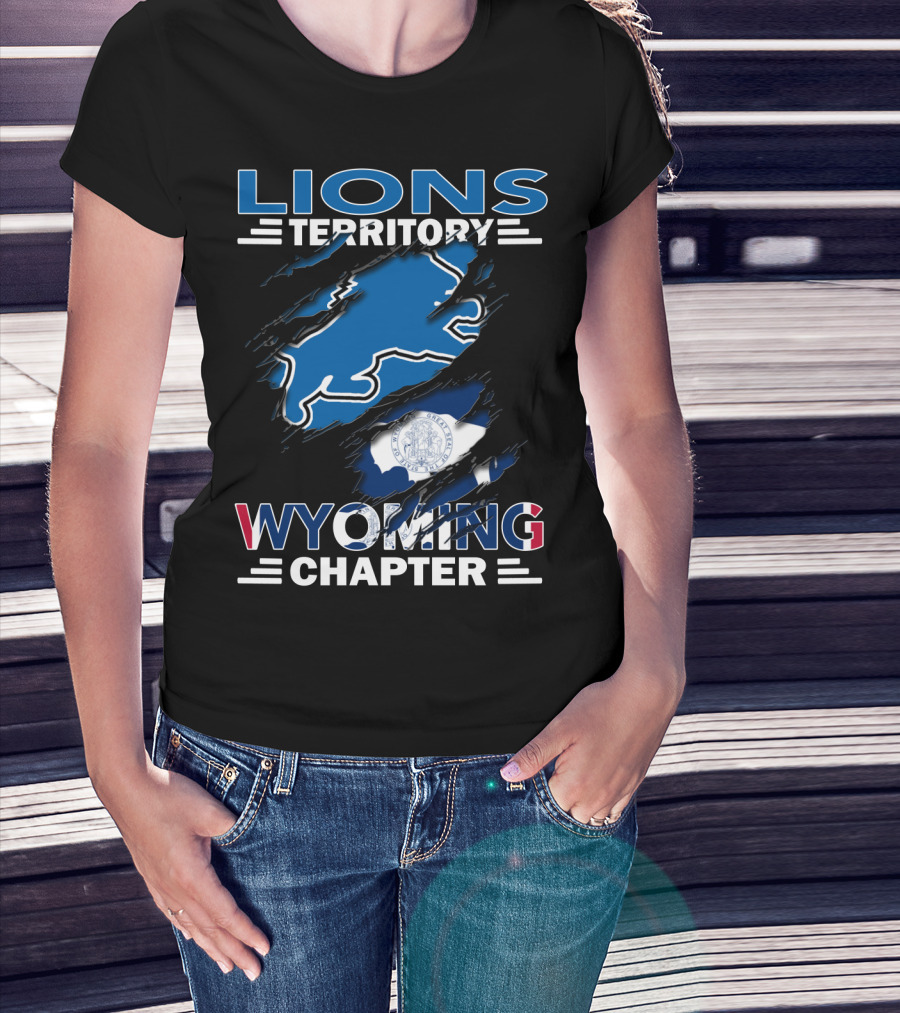 Lions Territory Wyoming Chapter Blue Bison And State Flag T-Shirt