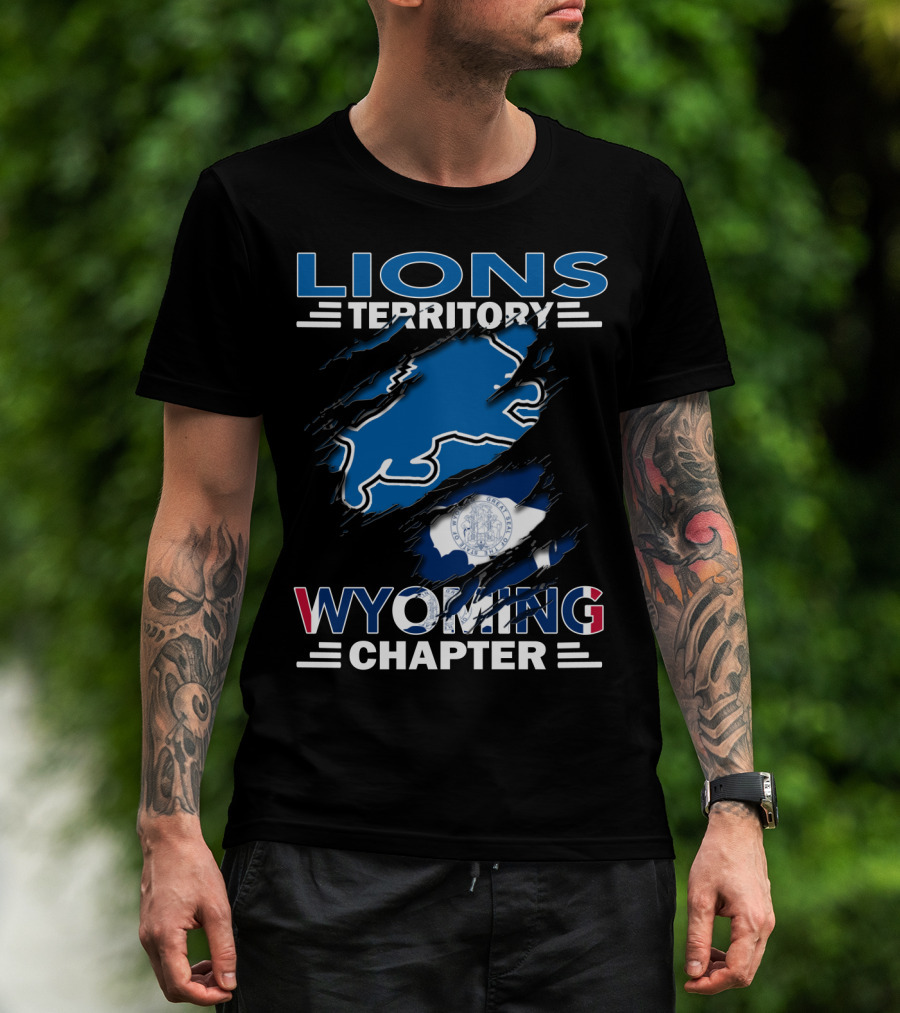 Lions Territory Wyoming Chapter Blue Bison And State Flag T-Shirt