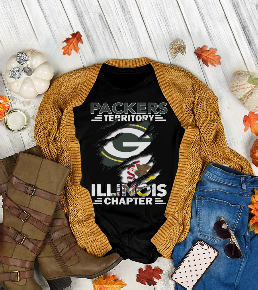 Packers Territory Illinois Chapter Green Bay Packers Logo and Illinois State Flag T-Shirt