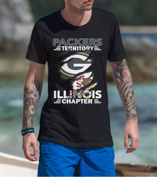 Packers Territory Illinois Chapter Green Bay Packers Logo And Illinois State Flag T-Shirt