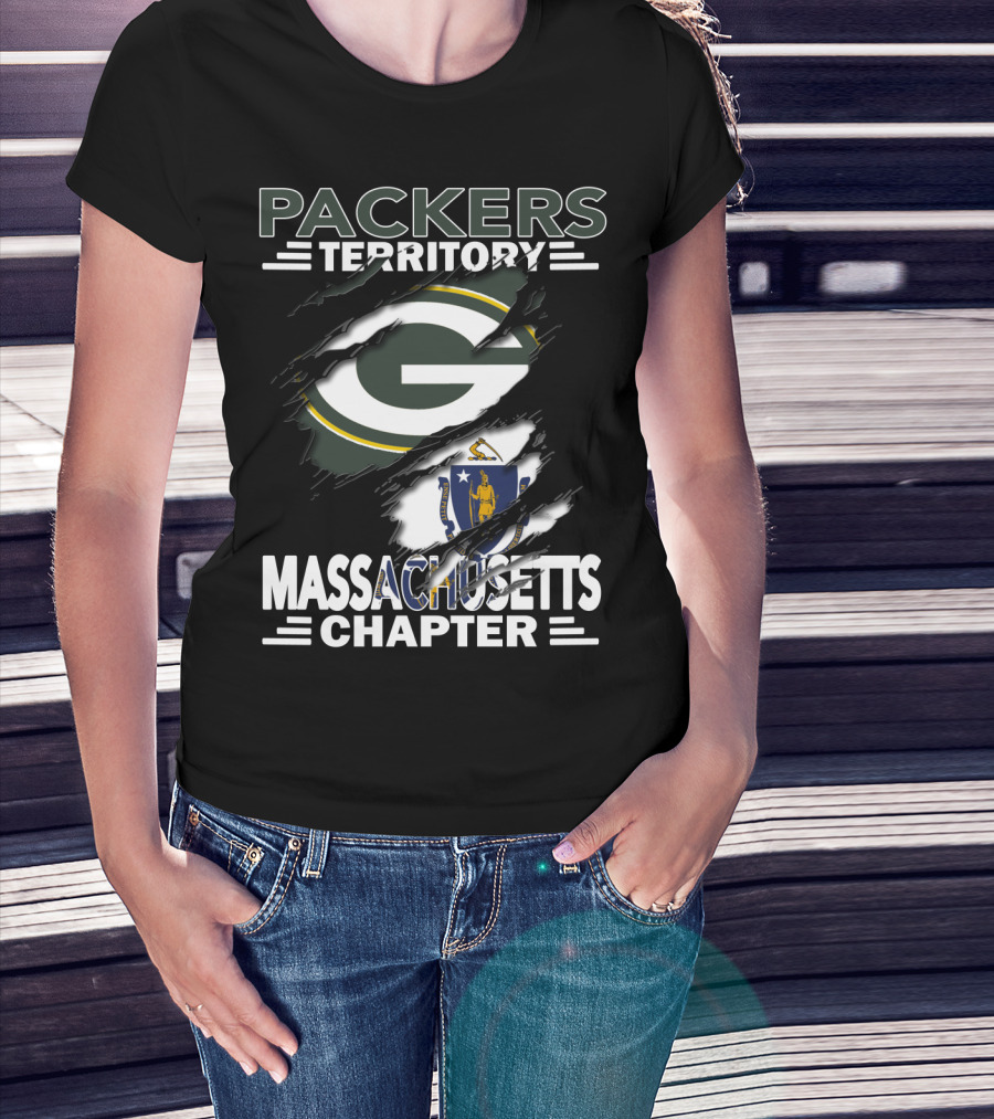 Packers Territory Massachusetts Chapter Green Bay Logo And Massachusetts Flag T-Shirt