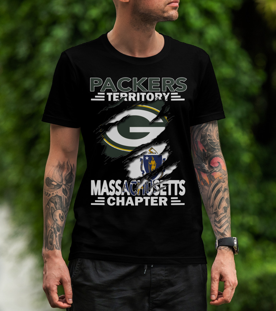 Packers Territory Massachusetts Chapter Green Bay Logo And Massachusetts Flag T-Shirt