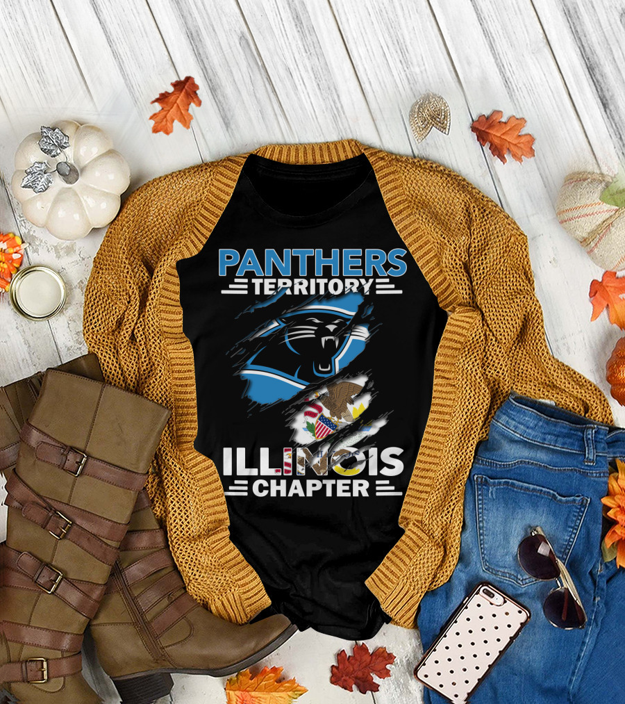 Panthers Territory Illinois Chapter עם סמלים של קארולינה ומדינת אילינוי T-Shirt